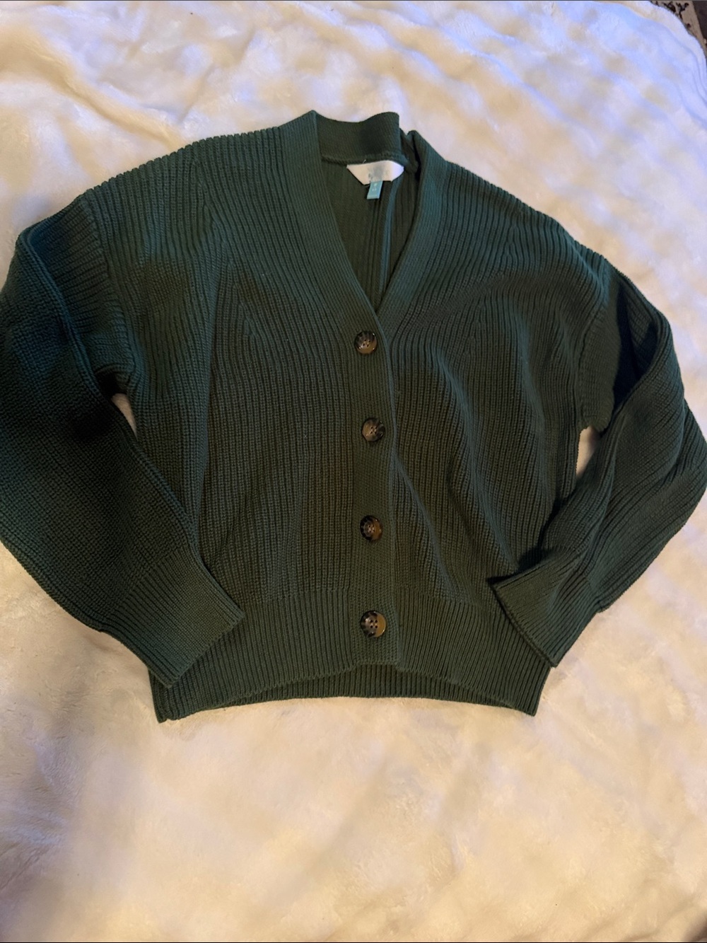 Market & Spruce Dark Green V-Neck Button Cardigan